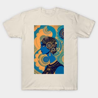 Art Deco Abstract Woman Profile Blue Face T-Shirt